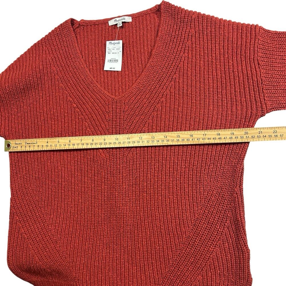NWT Madewell Sz M Orange Ridgeton Pullover Textured Sweater Cotton Knit V-neck - Picture 12 of 13